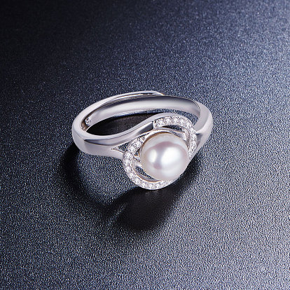 Кольцо на палец shegrace 925 из стерлингового серебра, микропавеет ааа кубический цирконий овал с пресноводным жемчугом, 18 мм