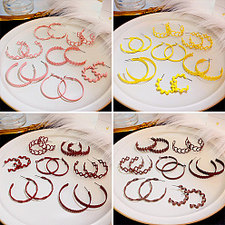 Boucles d'oreilles créoles rétro en forme de C peintes en macaron avec sens du design pour femmes