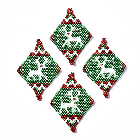 MIYUKI & TOHO Japanese Seed Beads, Handmade Links, Rhombus with Christmas Reindeer/Stag Loom Pattern