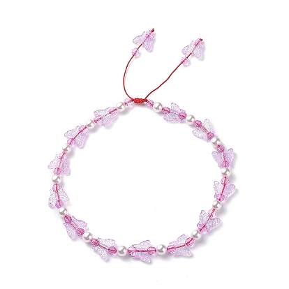 Acrylic Butterfly & Plastic Pearl Braided Beaded Necklace for Women