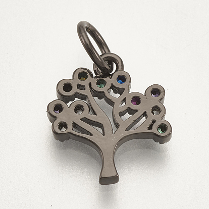 Brass Micro Pave Cubic Zirconia Charms, Tree, Colorful