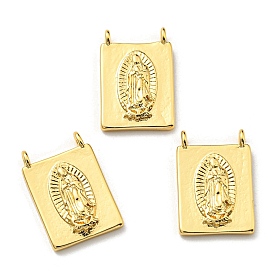 Brass Pendants, Long-Lasting Plated, Lead Free & Cadmium Free, Rectangle with Saint Charm