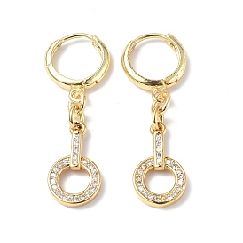 Clear Cubic Zirconia Circle Ring Dangle Hoop Earrings, Rack Plating Brass Jewelry for Women