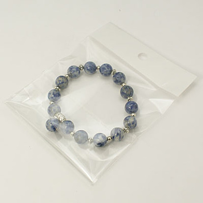 Bracelets de perles de pierre gemme de mode, bracelets élastiques, avec des perles anciennes en alliage d'argent, 55mm