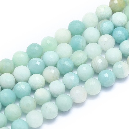 Chapelets de perles amazonite naturelles  , ronde, à facettes (128 facettes)