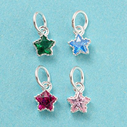 925 Sterling Silver Charms, with Cubic Zirconia, Faceted Star, Silver