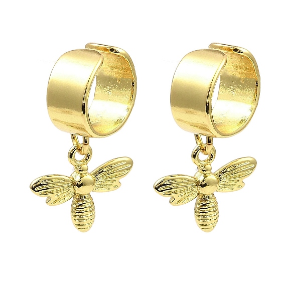 Rack Plating Brass Bee Dangle Cuff Earrings, Non Piercing Earrings, Long-Lasting Plated, Lead Free & Cadmium Free