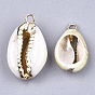 Electroplate Cowrie Shell Pendants, with Iron Findings