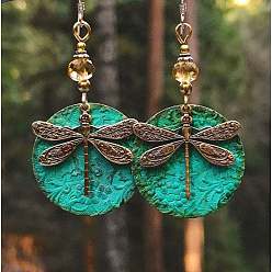 Fashion Retro Bronze Wipe Green Dragonfly Ethnic Style Simple Earrings