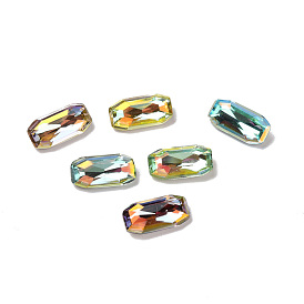 Light AB Style Glass Cabochons, Pointed Back & Back Plated, Faceted, Rectangle