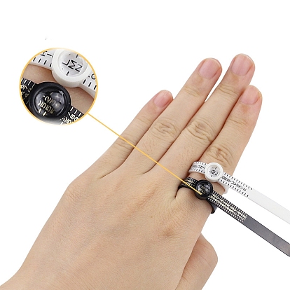 Outil de mesure baguier en plastique, ceinture de mesure des doigts avec loupe