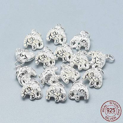 925 Sterling Silver Charms, with Jump Ring, Elephant