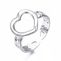 304 Stainless Steel Heart Open Cuff Ring, Chunky Hollow Ring for Women