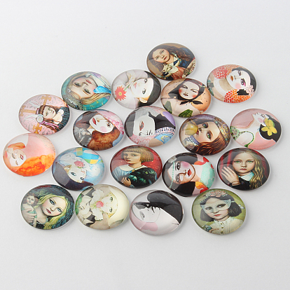 Girl Printed Glass Cabochons, Half Round/Dome