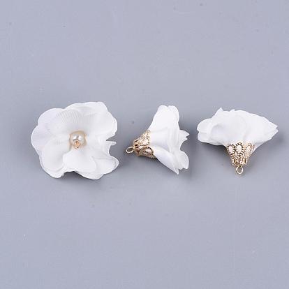 Décorations pendantes en tissu fait main, avec les accessoires en alliage, fleur