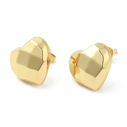 Brass Faceted Heart Stud Earrings for Women