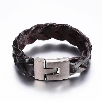 Braided Leather Cord Bracelets, with Alloy Clasps