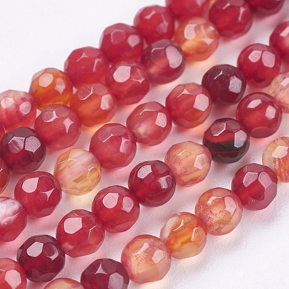Natural Agate Beads Strands, Faceted, Round, Dyed