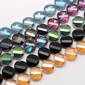 Electroplate Crystal Glass Flat Round Beads Strands, Faceted, Color Plated, 14x6mm, Hole: 1mm, about 50pcs/strand, 27.5 inch