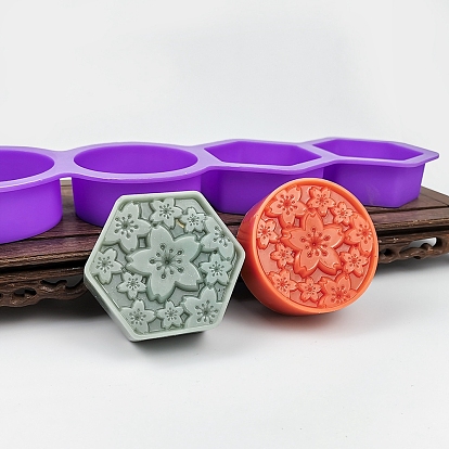 Moules en silicone de savon de bricolage, pour la fabrication de savons artisanaux, rond plat et hexagone avec motif sakura