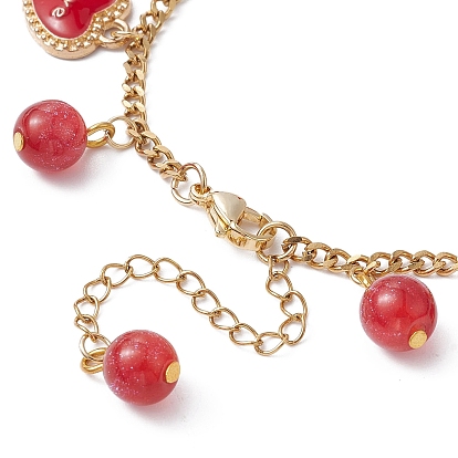 Bracelet à breloques en alliage d'émail et de résine pour la Saint-Valentin, bracelets cœur & rose & lèvres avec 304 chaînes en acier inoxydable