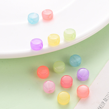 Perles acryliques transparentes, teint, plat rond