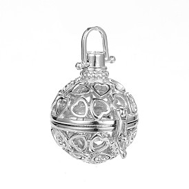 Fashional laiton creux rond avec pendentifs cage coeur, pour faire des colliers à pendentif carillon, sans cadmium et sans nickel et sans plomb, 29x23mm, Trou: 5.5x6mm