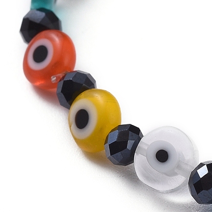 Fait à la main mauvais œil au chalumeau perles rondes plates bracelets extensibles, avec des perles à facettes en verre rondelle