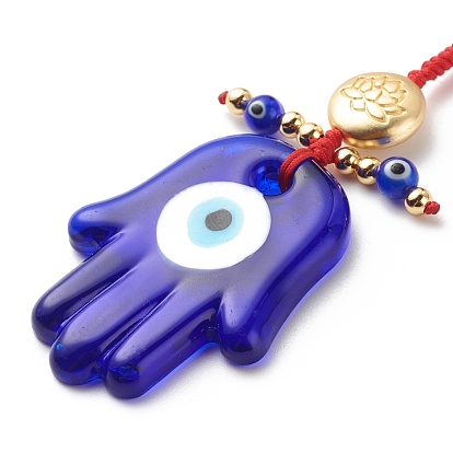 Décorations de pendentif au chalumeau mauvais œil faites à la main, avec fil de nylon tressé et perles en alliage motif lotus, Main de Bouddha