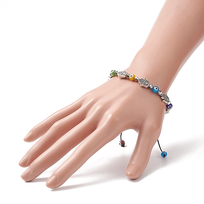 Colorful Lampwork Evil Eye & Glass & Alloy Braided Bead Bracelet for Women