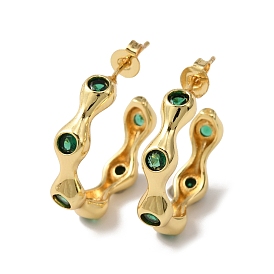 Green Cubic Zirconia Round Stud Earrings, Brass Half Hoop Earrings for Woman