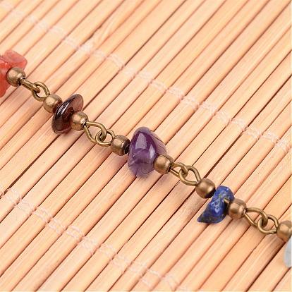 Чакра ручной работы из бисера Gemstone чип латунные цепи для ожерелья или браслеты решений, несварные, с латунным шарики прокладки, 39.37 дюйм, 1 м / прядь