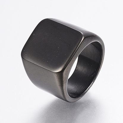 304 Stainless Steel Signet Band Rings for Men, Wide Band Finger Rings, Rectangle