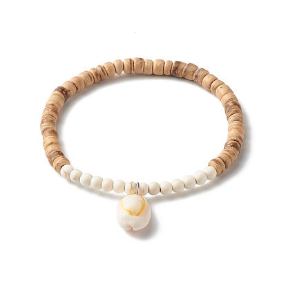 Набор эластичных браслетов Energy Power из синтетической бирюзы (окрашенный) для девочек и женщин, Браслет из натуральных кокосовых бусин рондель и ракушек каури
