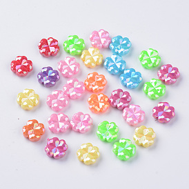 Opaque Acrylic Beads, AB Color Plated, Faceted Clover