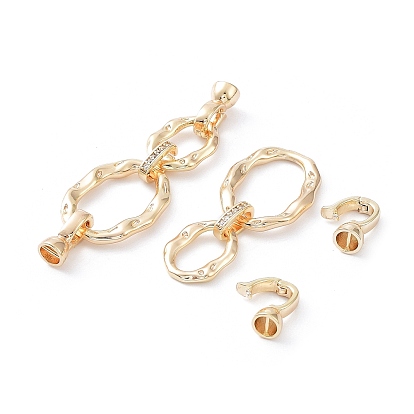Rack Plating Brass Pave Clear Cubic Zirconia Fold Over Clasps, Long-Lasting Plated, Oval