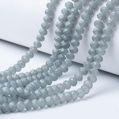 Plaquent verre transparent perles brins, plein arc-en-plaqué, facette, mat, rondelle