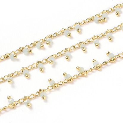 Main chaînes de perles de verre, avec épingle à œil en laiton, or, soudé, ronde, facette, avec bobine