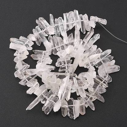 Natural Quartz Crystal Beads Strands, Rock Crystal Beads, Nuggets, 12~26x2~6x2~5mm, Hole: 1mm, 15 inch