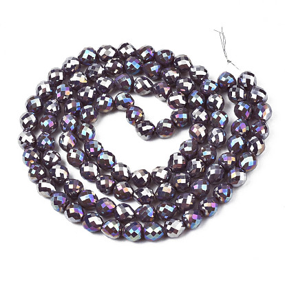 Galvanoplastie opaques couleur unie perles de verre brins, de couleur plaquée ab , facette, fraise