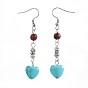 Synthetic Turquoise Dangle Earrings, with Natural Sandalwood and Alloy Beads, 304 Stainless Steel Earring Hooks, Heart