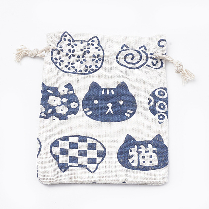 Пакетики для котенка из поликоттона (полиэстер, хлопок), сумки на шнурке, с печатным мультяшным котом