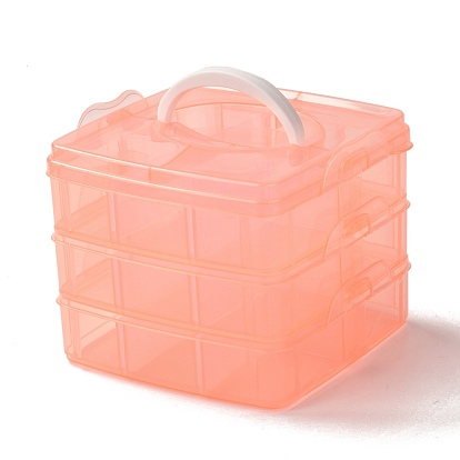 Rectangle Portable PP Plastic Detachable Storage Box, with Three Layers and Handle, 18 Compartment Organizer Boxes