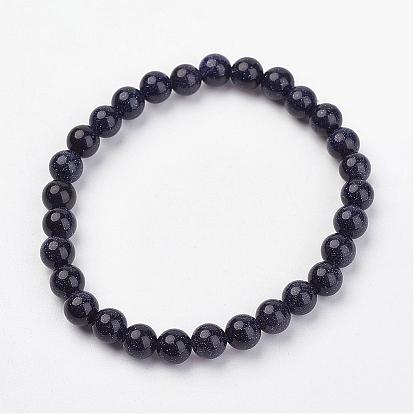 Synthetic Blue Goldstone Stretch Bracelets, Round