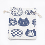 Kitten Polycotton(Polyester Cotton) Packing Pouches Drawstring Bags, with Printed Cartoon Cat