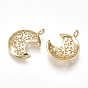 Brass Pendants, Moon with Flower, Real 18K Gold Plated
