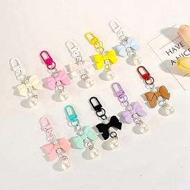 Macaron Color Plastic Bowknot and Round Pendant Keychain, with Clasp