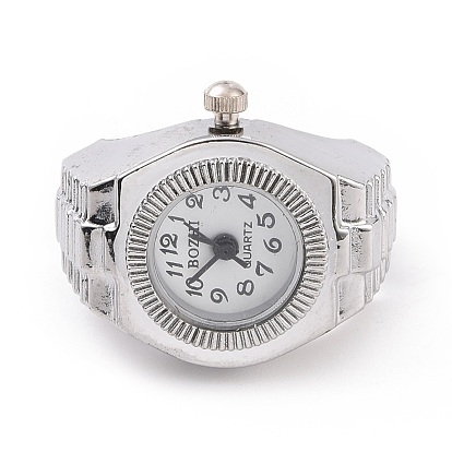 201 montres à bague en acier inoxydable avec bracelet extensible, montre à quartz plate ronde pour unisexe