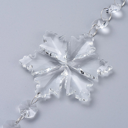 Cristal araña candelabros prismas, colgante de cristal con forma de lágrima y copo de nieve, con cinta de organza, facetados