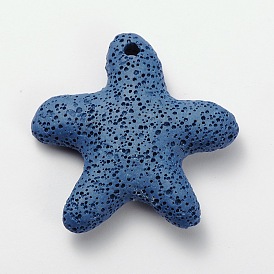 Pendentifs en pierre de lave synthétique grosses étoiles de mer/étoiles de mer, teint, 52x51x11mm, Trou: 3mm